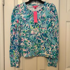 Lilly Pulitzer Jansen Cotton Sweatshirt Blue Cabana Cocktail Size Small NWT